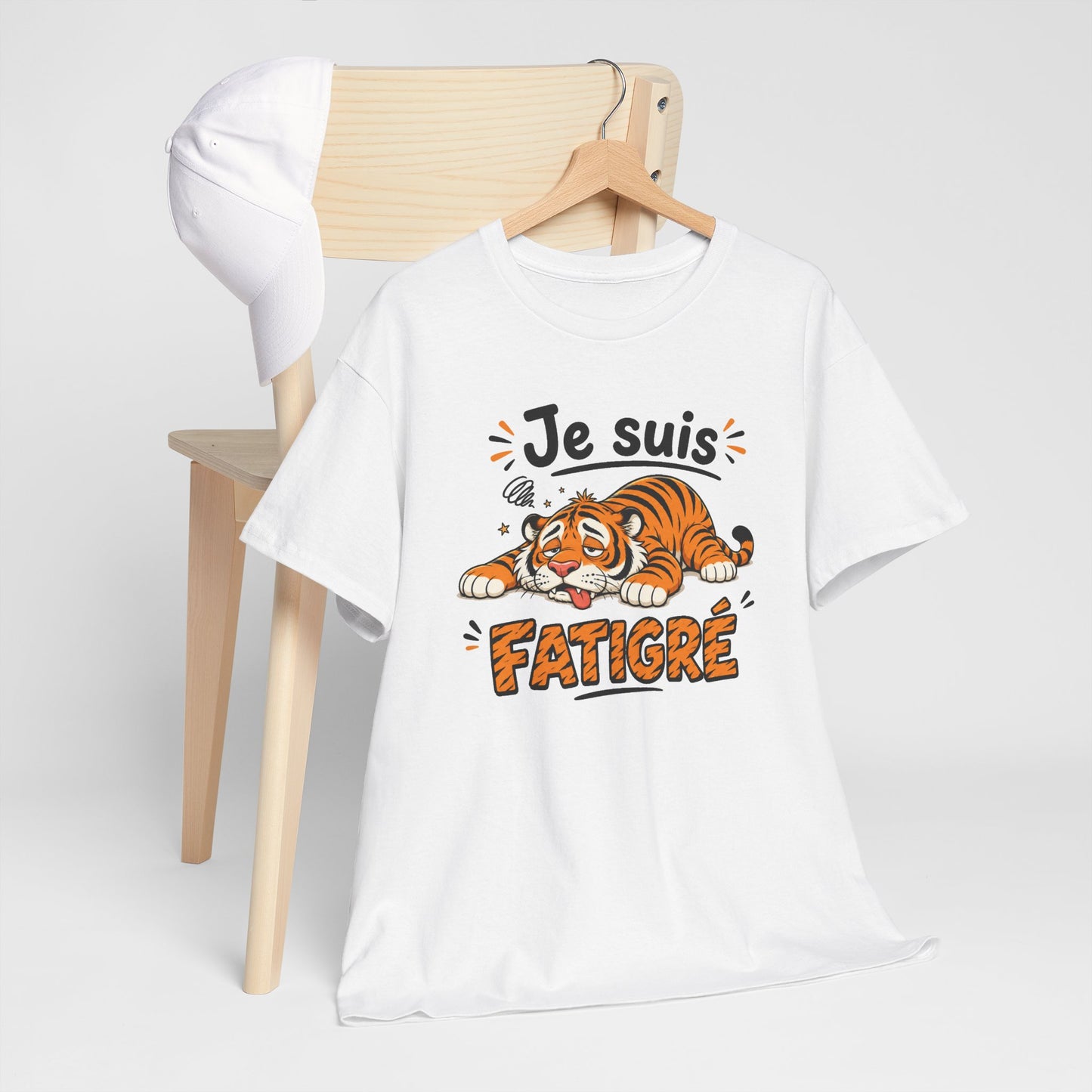 Tee Shirt Humour Homme et Femme Je Suis Fatigré Tigre Fatigué Cartoon Cadeau Original