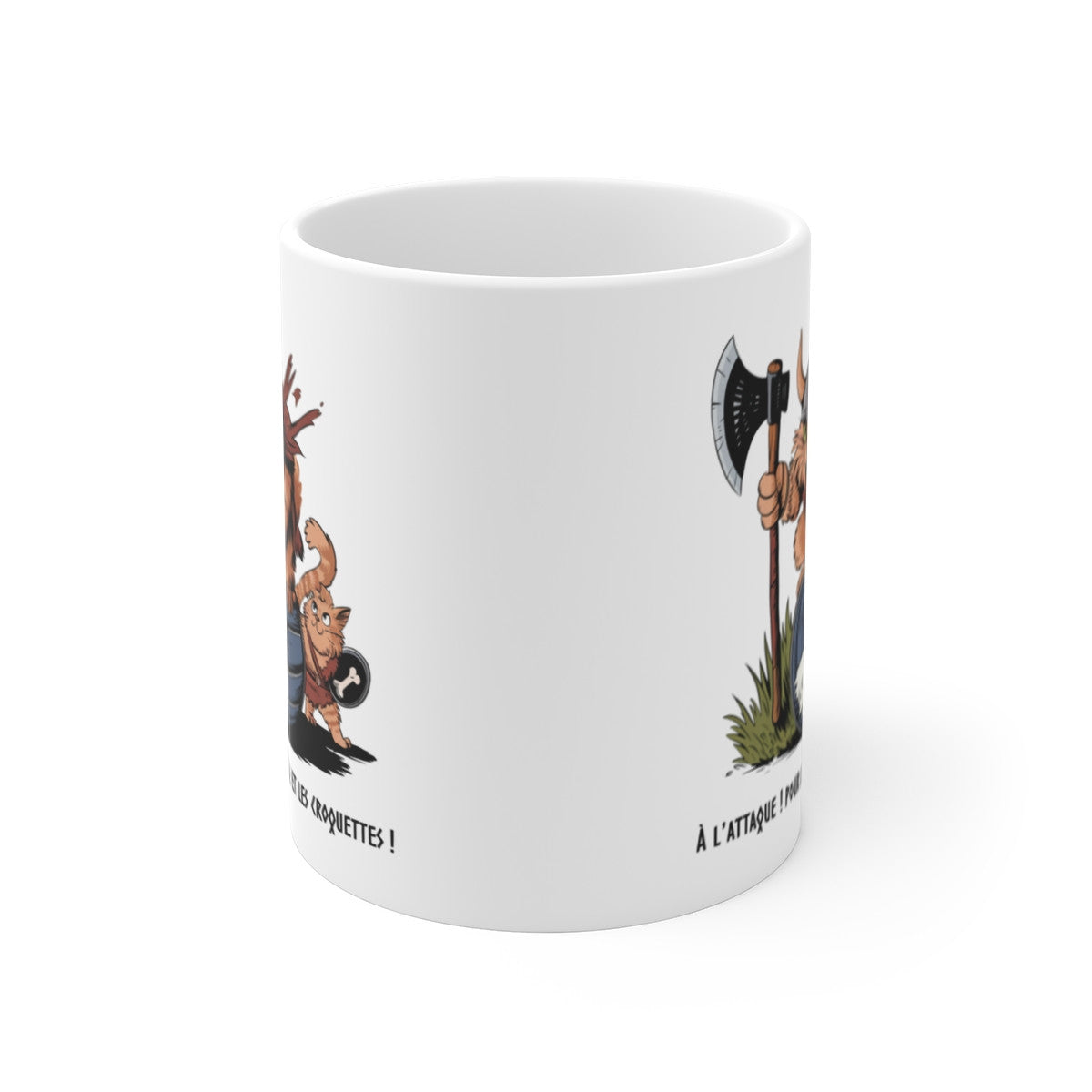 Mug Tasse Drôle Chat Viking – "À l’attaque ! Pour la gloire et les croquettes !" – Humour & Guerrier Nordique