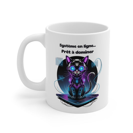 Mug Chat Cybernétique – Système en Ligne– Design Futuriste & Geek pour Fans de Science-Fiction