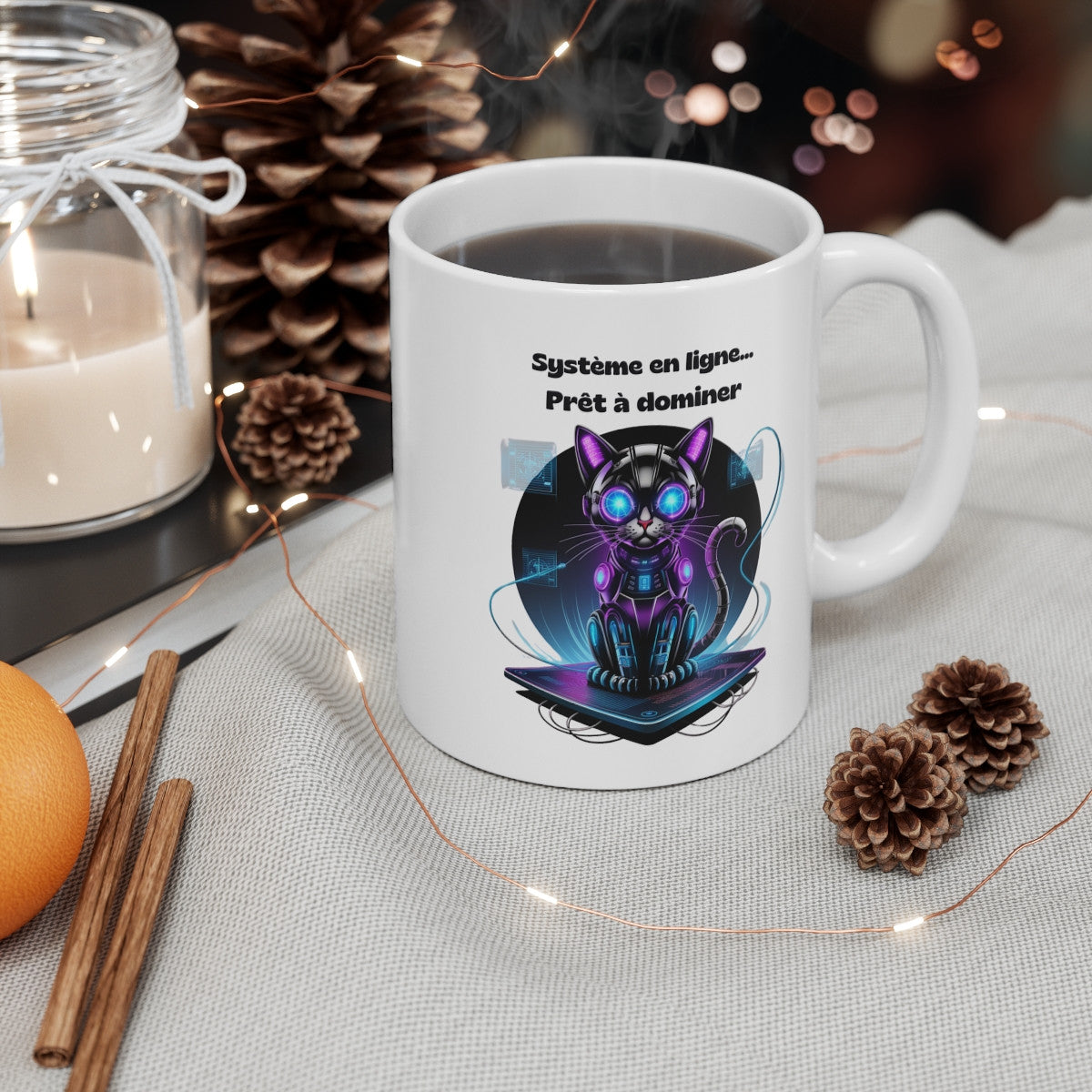 Mug Chat Cybernétique – Système en Ligne– Design Futuriste & Geek pour Fans de Science-Fiction