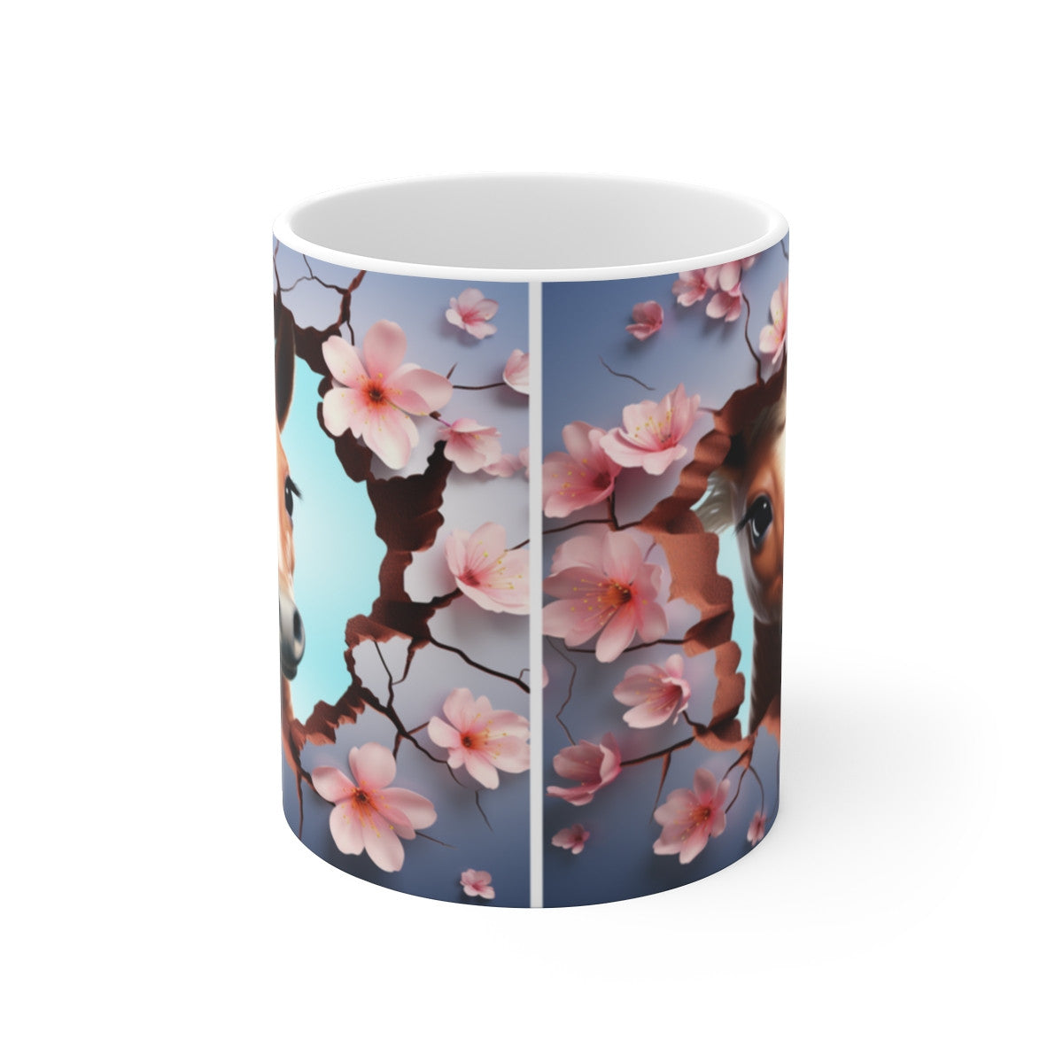 Mug Cheval 3D - Tasse Équine Fleurie - 325ml - Cadeau Passion Équestre, Nature, Printemps & Animaux