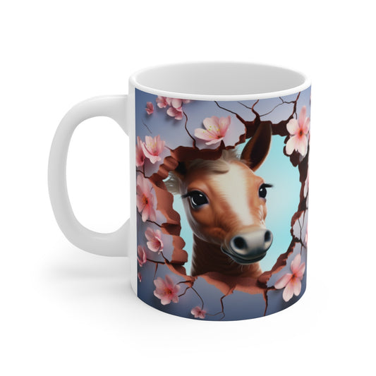 Mug Cheval 3D - Tasse Équine Fleurie - 325ml - Cadeau Passion Équestre, Nature, Printemps & Animaux