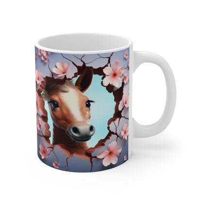 Mug Cheval 3D - Tasse Équine Fleurie - 325ml - Cadeau Passion Équestre, Nature, Printemps & Animaux