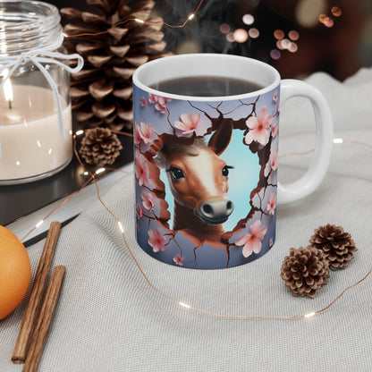 Mug Cheval 3D - Tasse Équine Fleurie - 325ml - Cadeau Passion Équestre, Nature, Printemps & Animaux