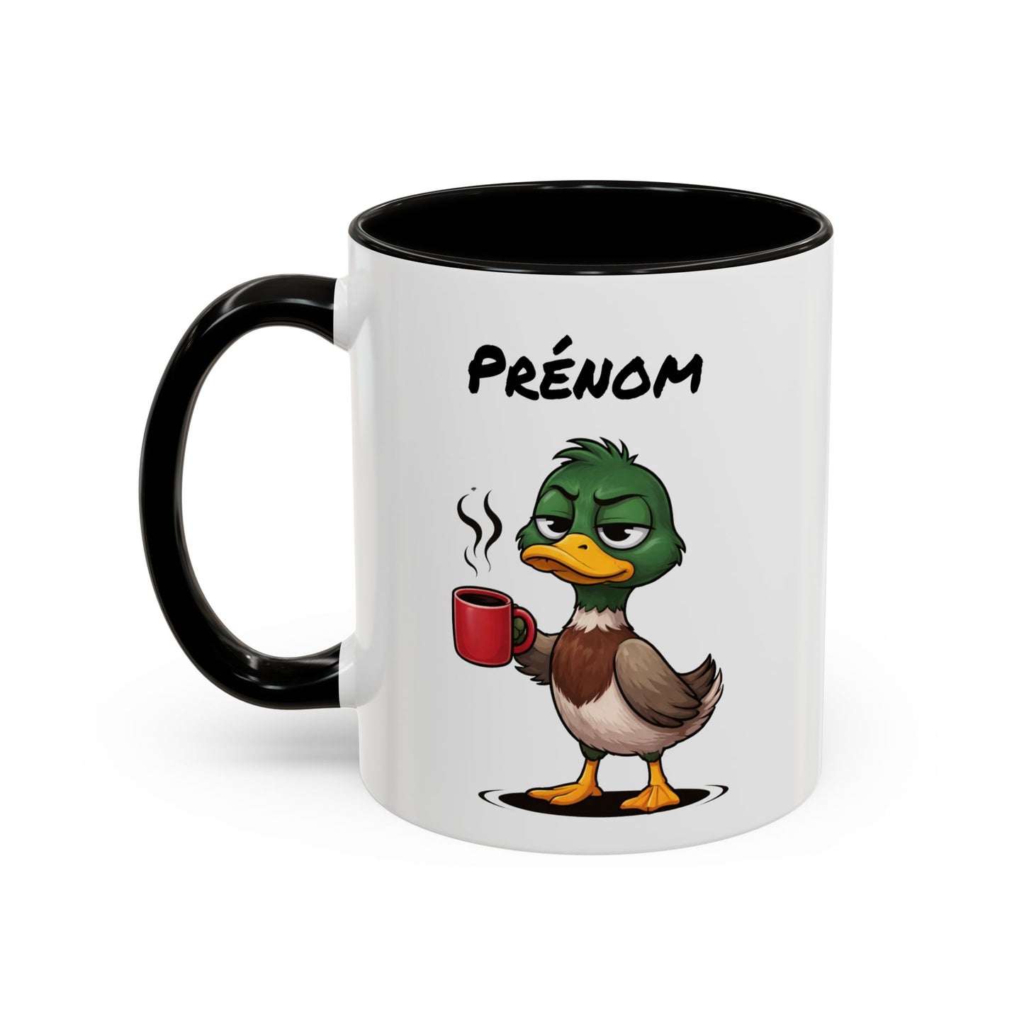 Mug Canard Colvert Fatigué Personnalisable 325ml – Tasse Café Humoristique Prénom Cadeau Original Noir Bleu Rouge
