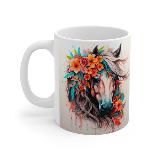 Mug Cheval Bohème - Tasse Équestre Fleurie - Cadeau Cavalière & Passionné d’Équitation