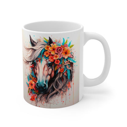 Mug Cheval Bohème - Tasse Équestre Fleurie - Cadeau Cavalière & Passionné d’Équitation