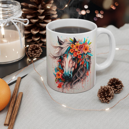 Mug Cheval Bohème - Tasse Équestre Fleurie - Cadeau Cavalière & Passionné d’Équitation