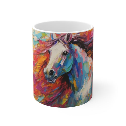 Mug Cheval Coloré - Tasse Équestre Peinture Acrylique - Cadeau Passion Équitation & Art Abstrait