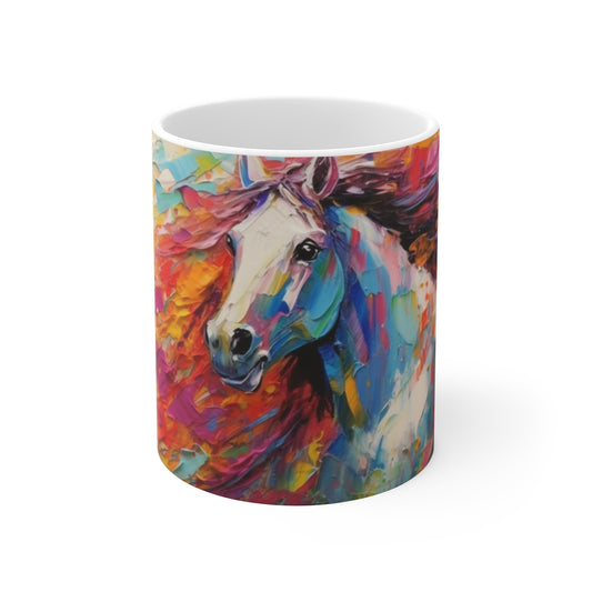 Mug Cheval Coloré - Tasse Équestre Peinture Acrylique - Cadeau Passion Équitation & Art Abstrait