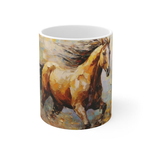 Mug Cheval Puissant - Tasse Équestre Peinture Acrylique - Cadeau Passion Équitation & Art Abstrait