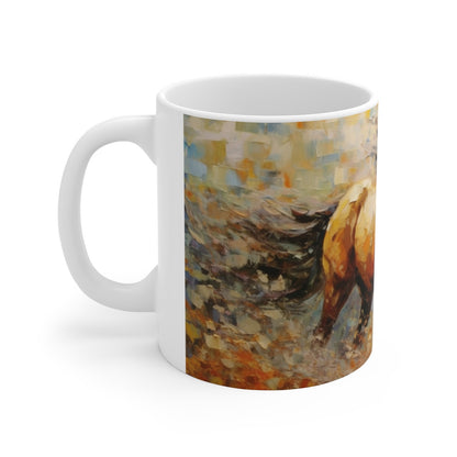 Mug Cheval Puissant - Tasse Équestre Peinture Acrylique - Cadeau Passion Équitation & Art Abstrait