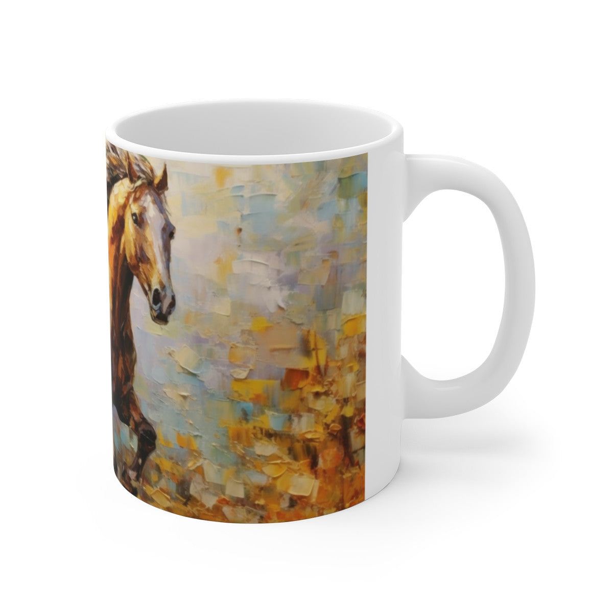 Mug Cheval Puissant - Tasse Équestre Peinture Acrylique - Cadeau Passion Équitation & Art Abstrait