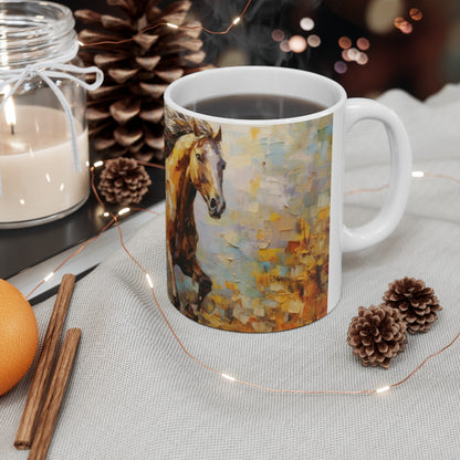 Mug Cheval Puissant - Tasse Équestre Peinture Acrylique - Cadeau Passion Équitation & Art Abstrait