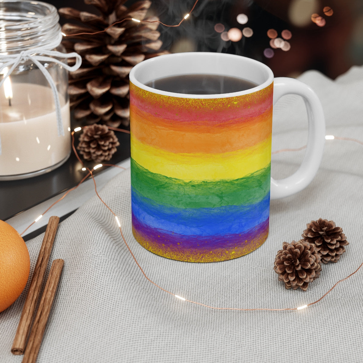 Mug Arc-en-Ciel - Design Aquarelle Vibrant - Cadeau Coloré et Positif - 325ml