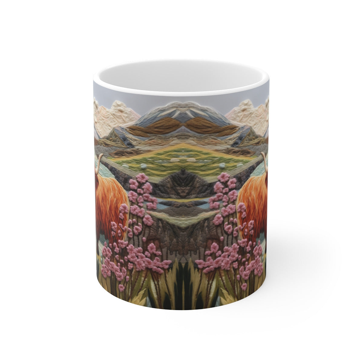 Mug Tasse Art Tissé - Vache Highland Écossaise - Idée Cadeau Paysage - 325ml Céramique