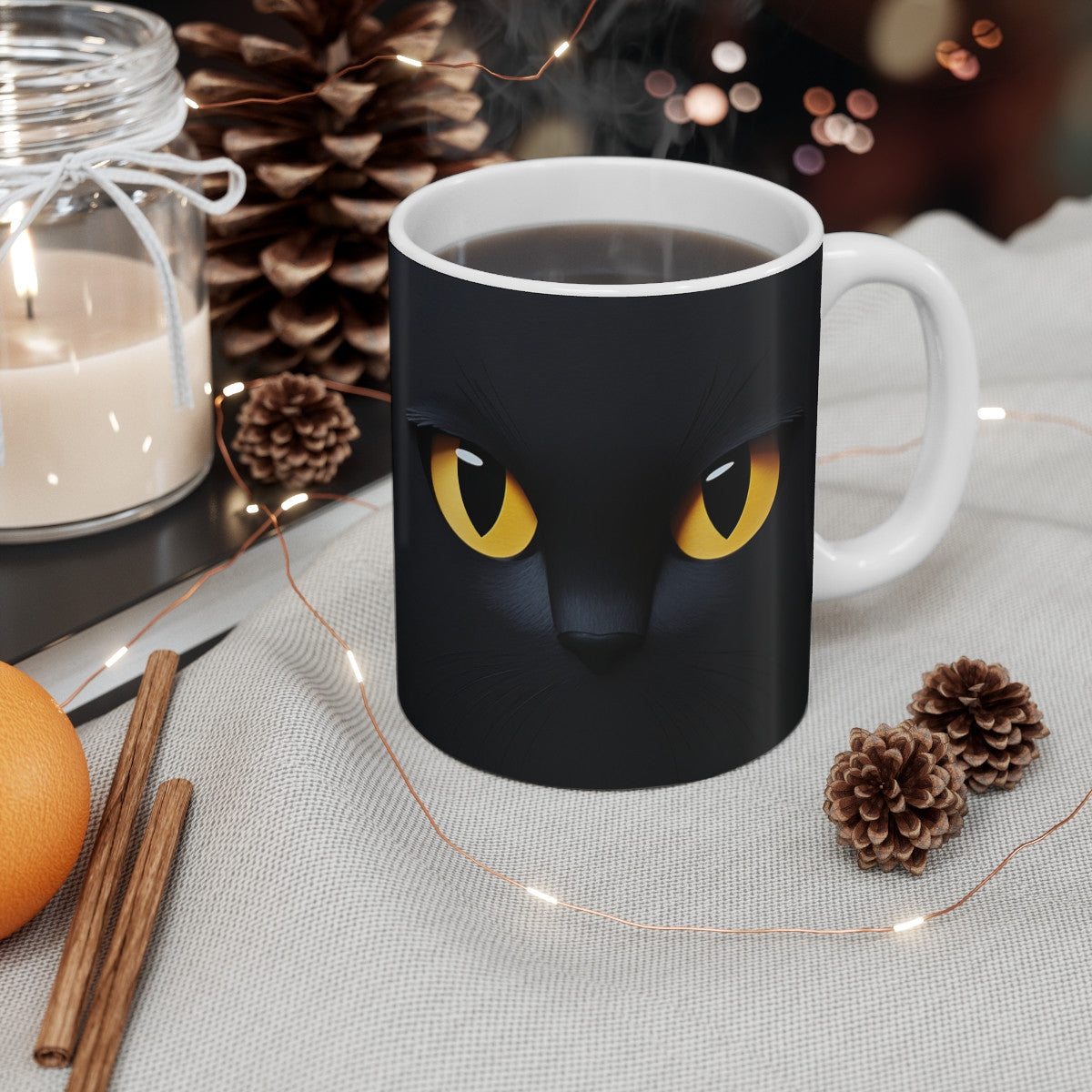 Mug Design Chat Noir 325ml – Tasse Céramique avec Chat Noir Cadeau Original pour Amoureux des Chats