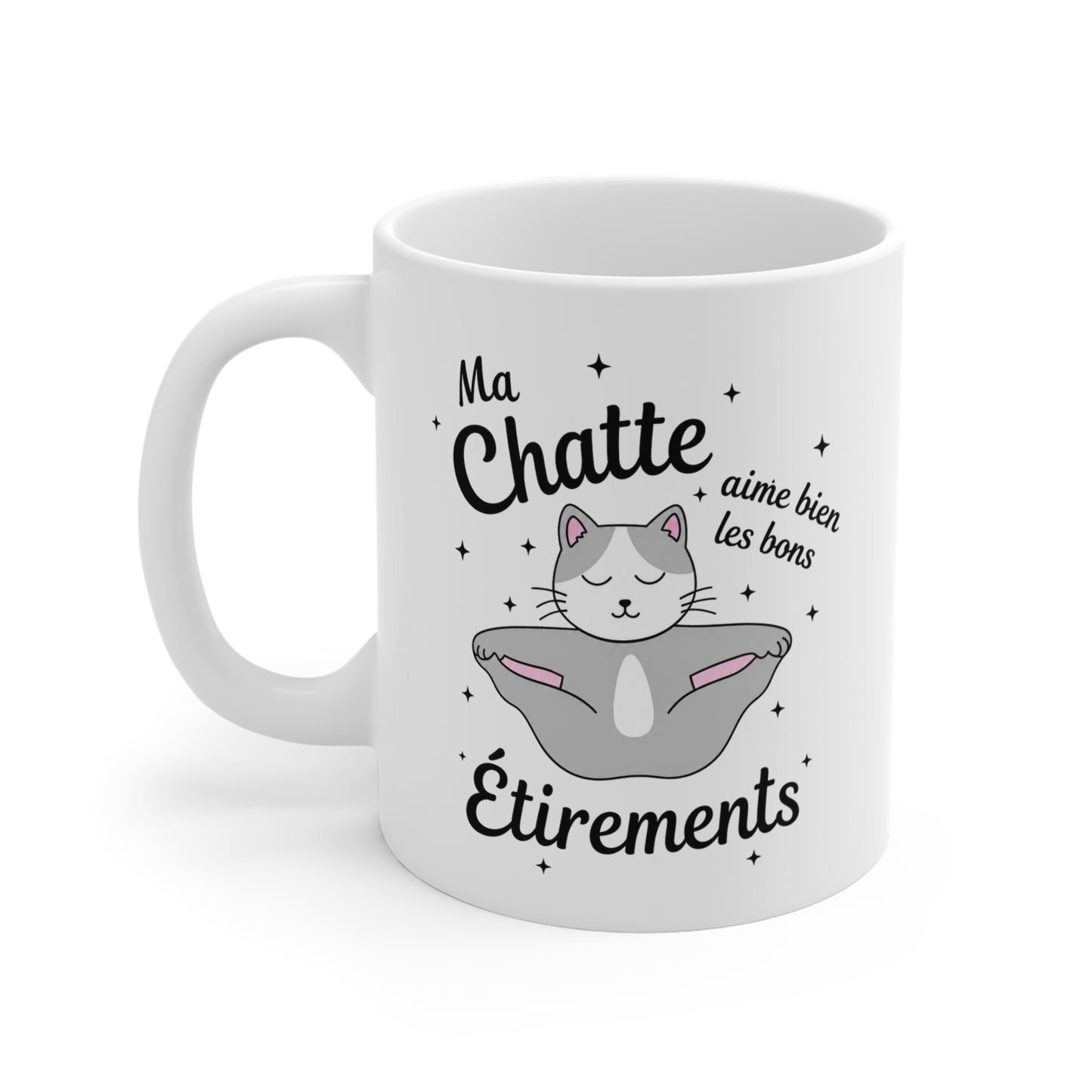 Mug Humour Femme – Chat Yoga Étirements Relaxation – Cadeau Original Drôle pour Amie Collègue Sœur Maman – Tasse Amoureuse des Chats 325 ml