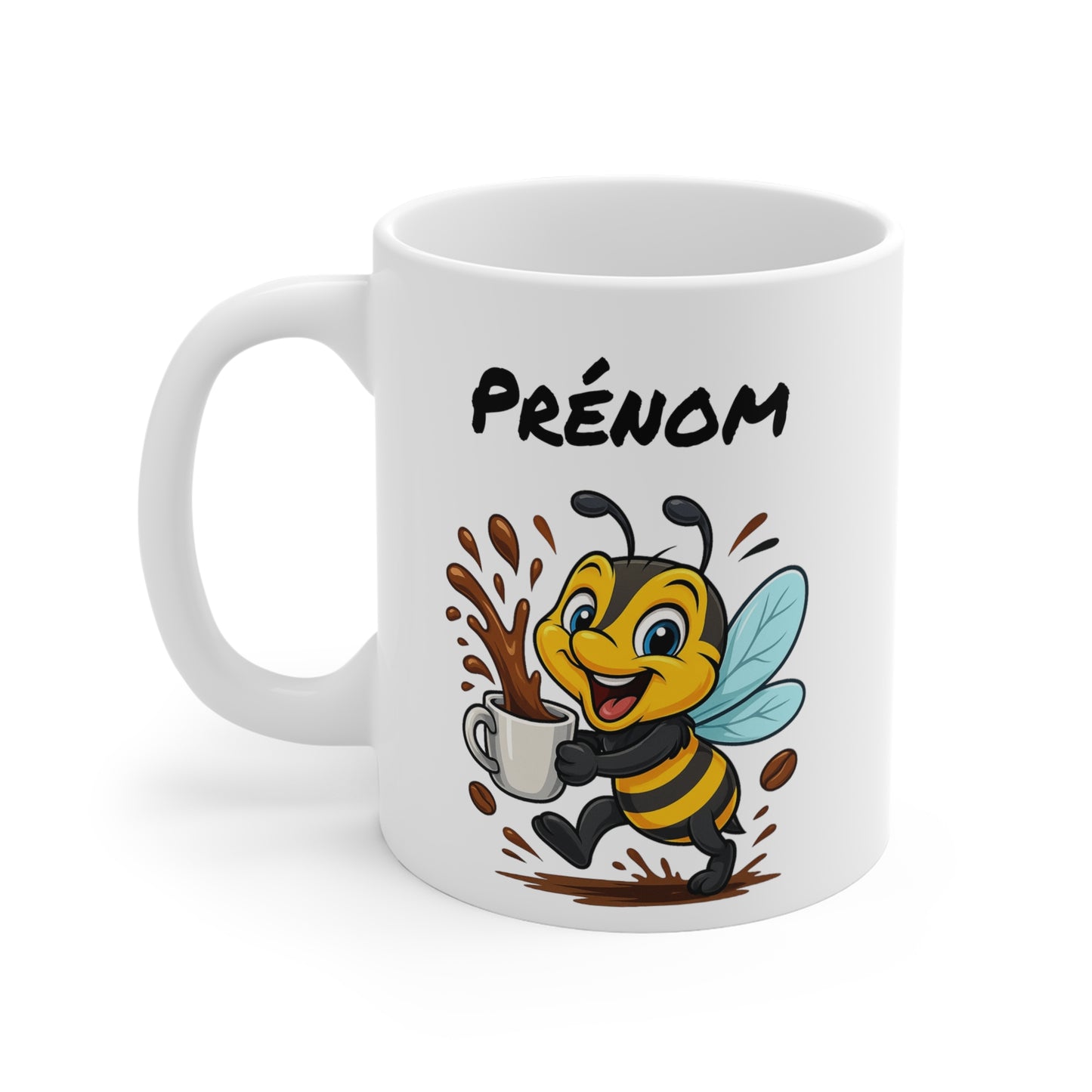 Tasse Personnalisable Abeille Café – Mug Prénom Cartoon – Cadeau Original Amateur de Café 325ml