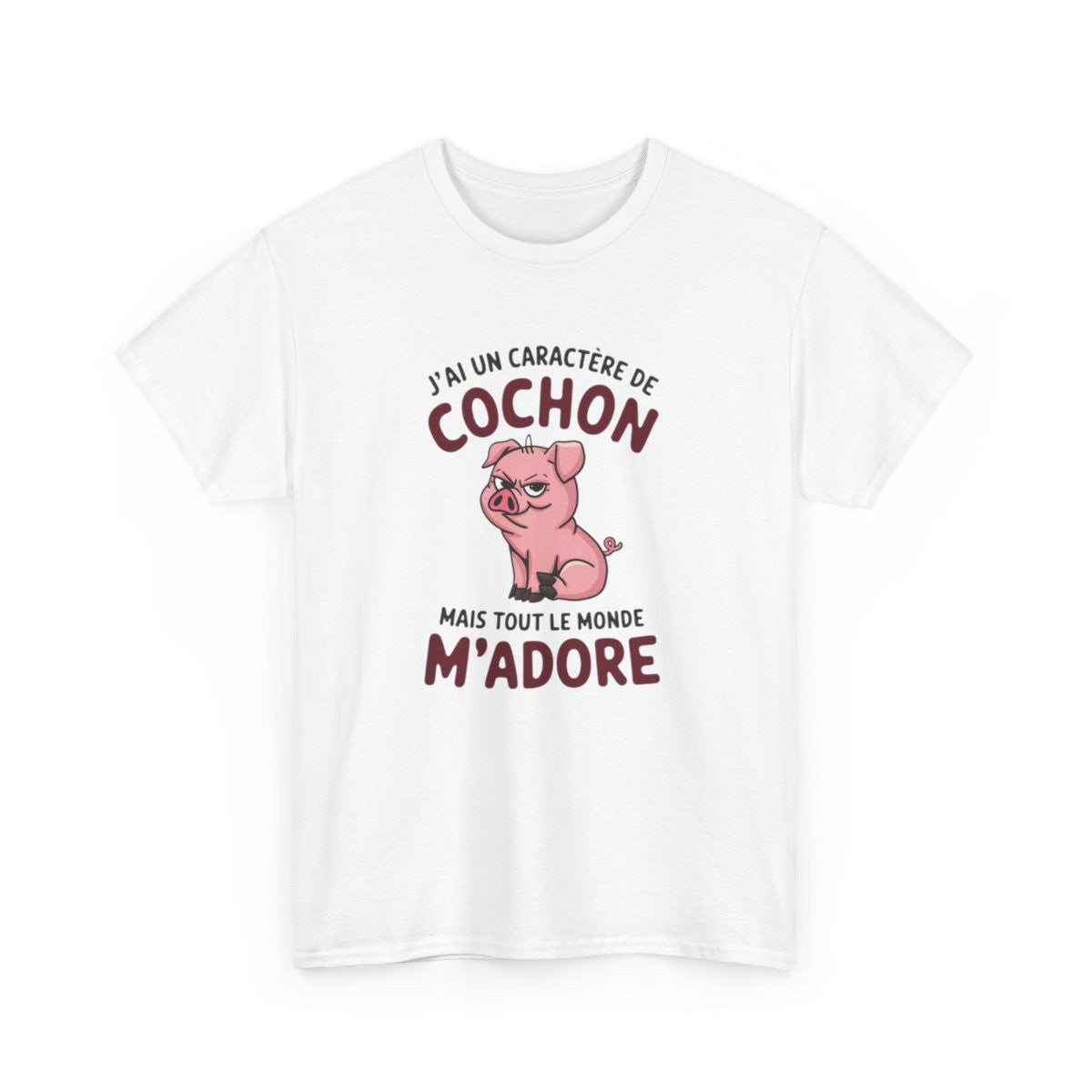 T Shirt Humour – J’ai un Caractère de Cochon, mais Tout le Monde M’adore – Cadeau Drôle Rigolo  – Coton Premium