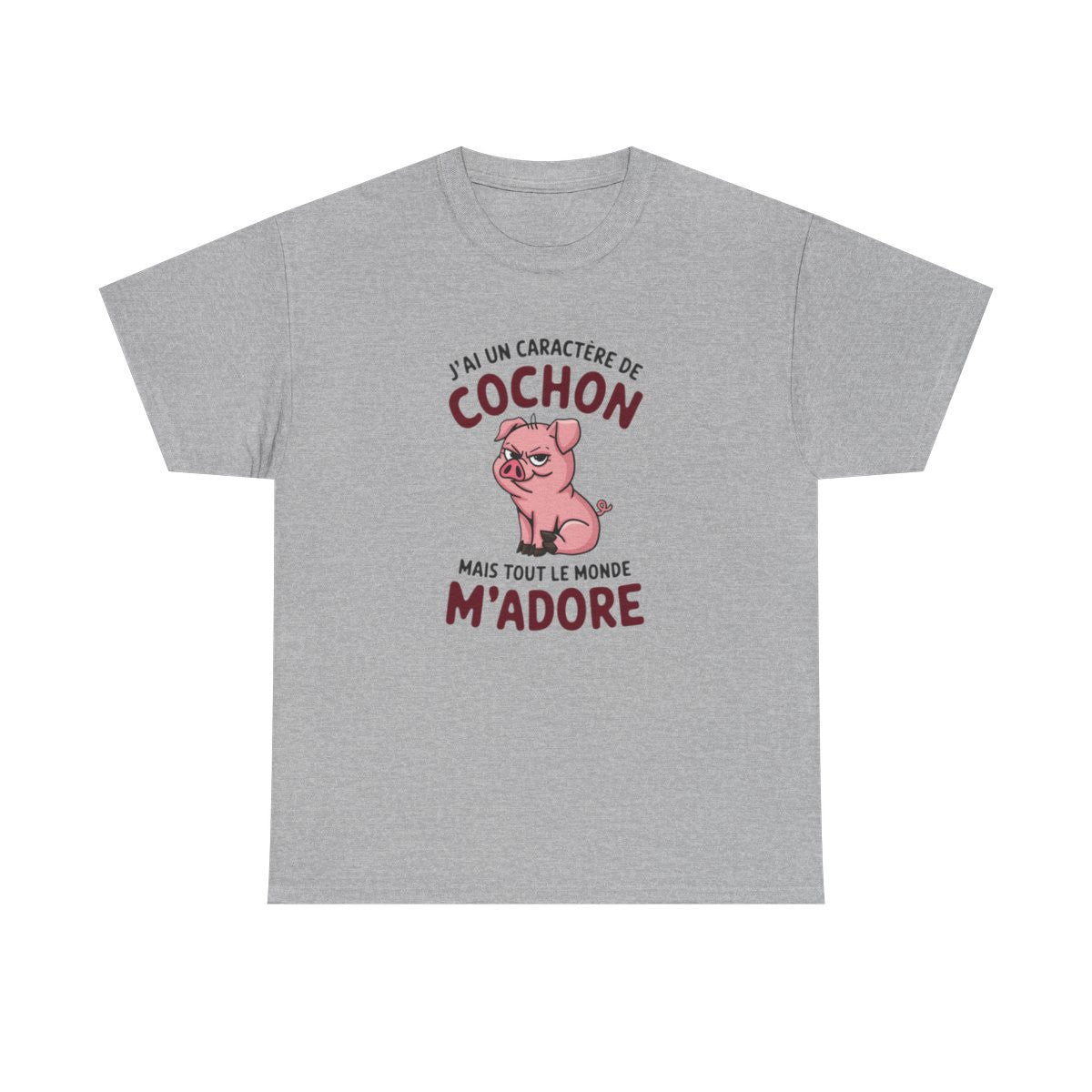 T Shirt Humour – J’ai un Caractère de Cochon, mais Tout le Monde M’adore – Cadeau Drôle Rigolo  – Coton Premium