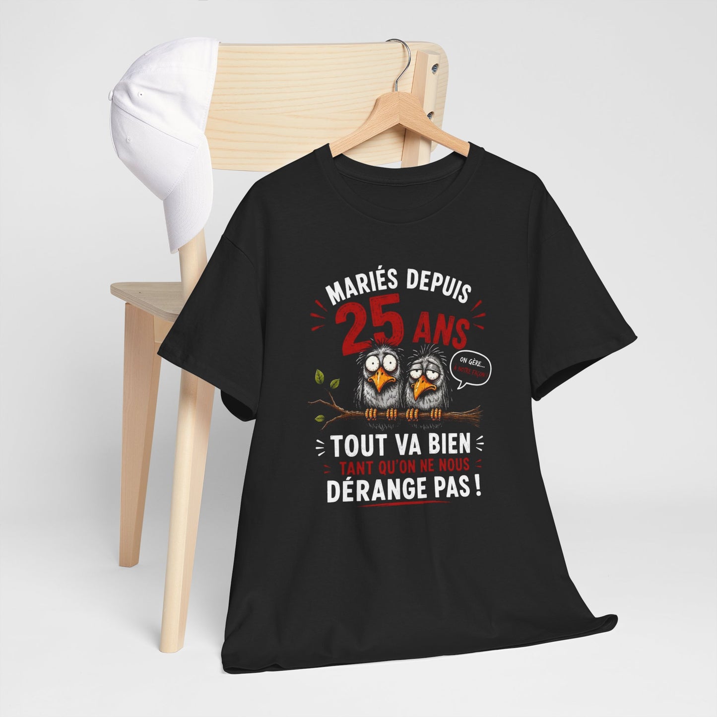 Tee-Shirt Homme Femme Mariés Depuis 25 Ans – Cadeau Anniversaire de Mariage Noces d’Argent – Humour Couple Original