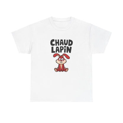 T shirt Humour "Chaud Lapin" – Unisexe – 100% Coton – Blanc & Gris Tee Shirt