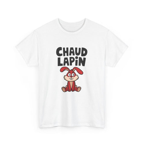 T shirt Humour "Chaud Lapin" – Unisexe – 100% Coton – Blanc & Gris Tee Shirt