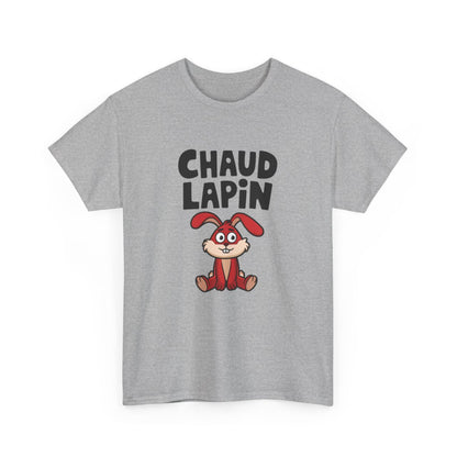 T shirt Humour "Chaud Lapin" – Unisexe – 100% Coton – Blanc & Gris Tee Shirt