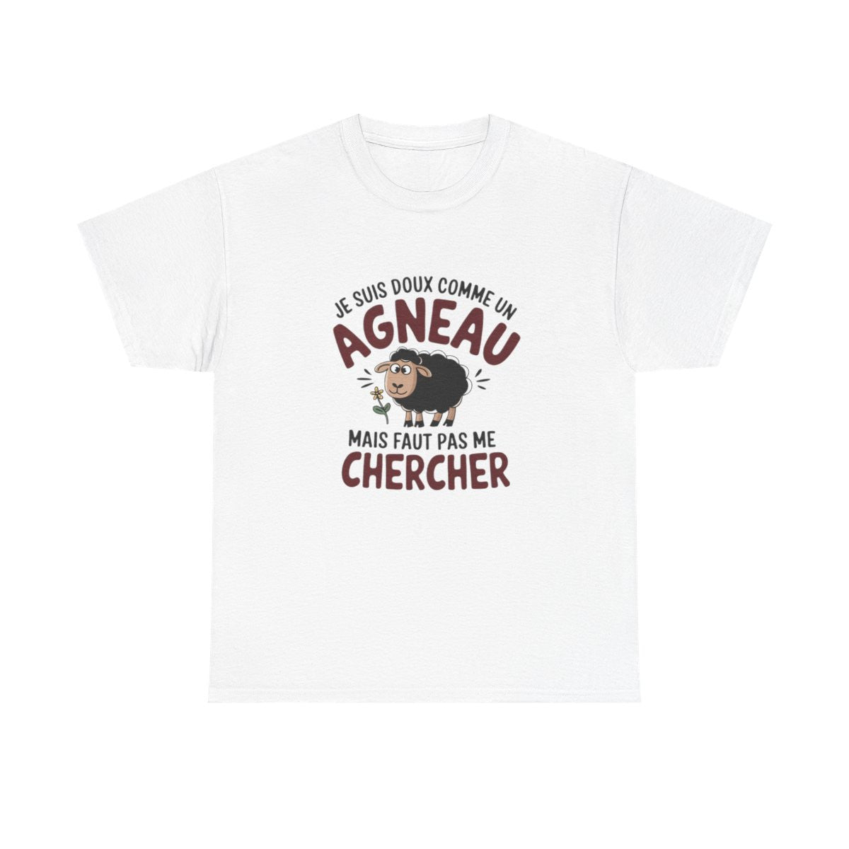 T shirt Humour  Animal Drôle Doux comme un Agneau – Unisexe – Blanc & Gris Tee Shirt