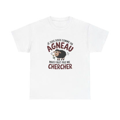 T shirt Humour  Animal Drôle Doux comme un Agneau – Unisexe – Blanc & Gris Tee Shirt