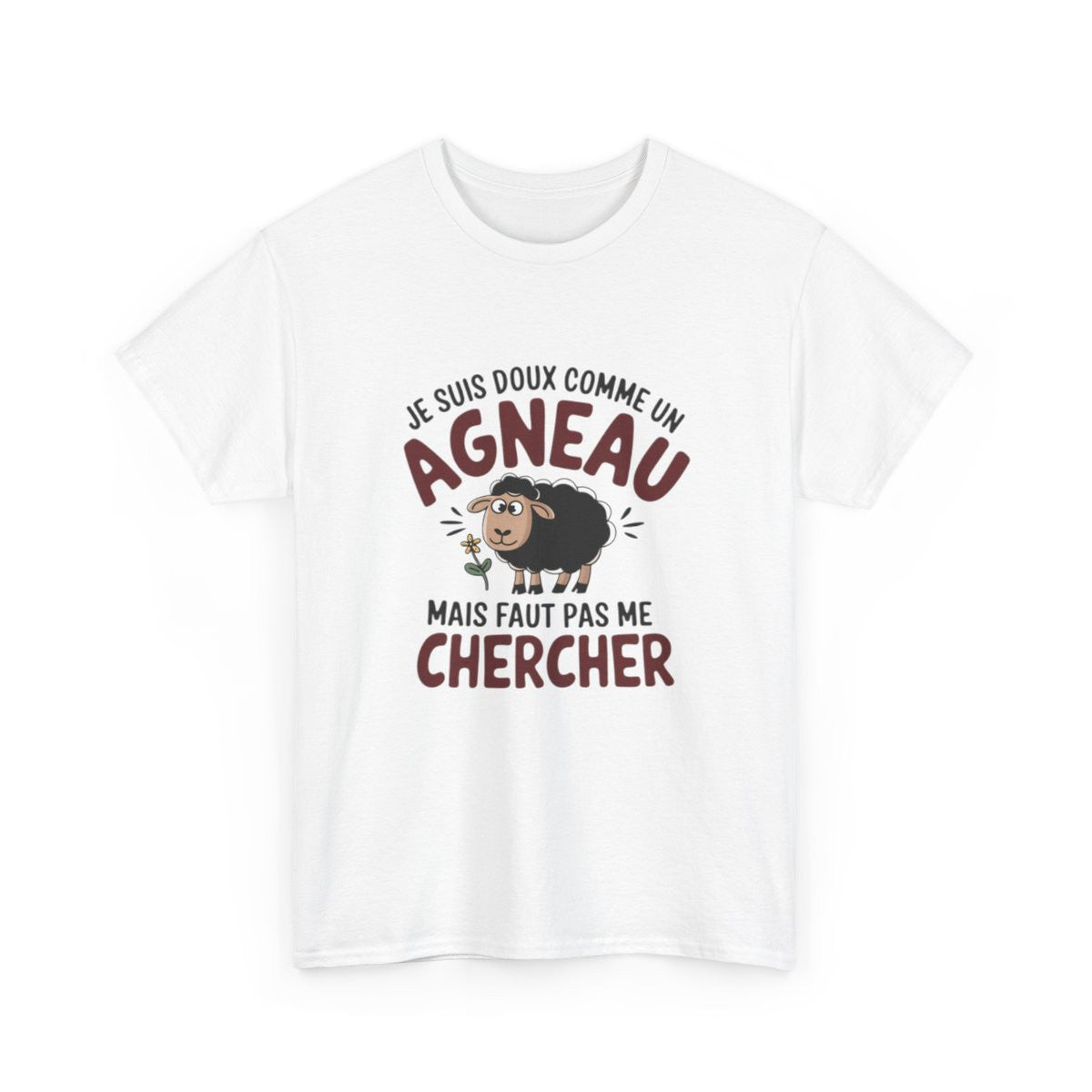 T shirt Humour  Animal Drôle Doux comme un Agneau – Unisexe – Blanc & Gris Tee Shirt
