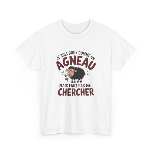 T shirt Humour  Animal Drôle Doux comme un Agneau – Unisexe – Blanc & Gris Tee Shirt
