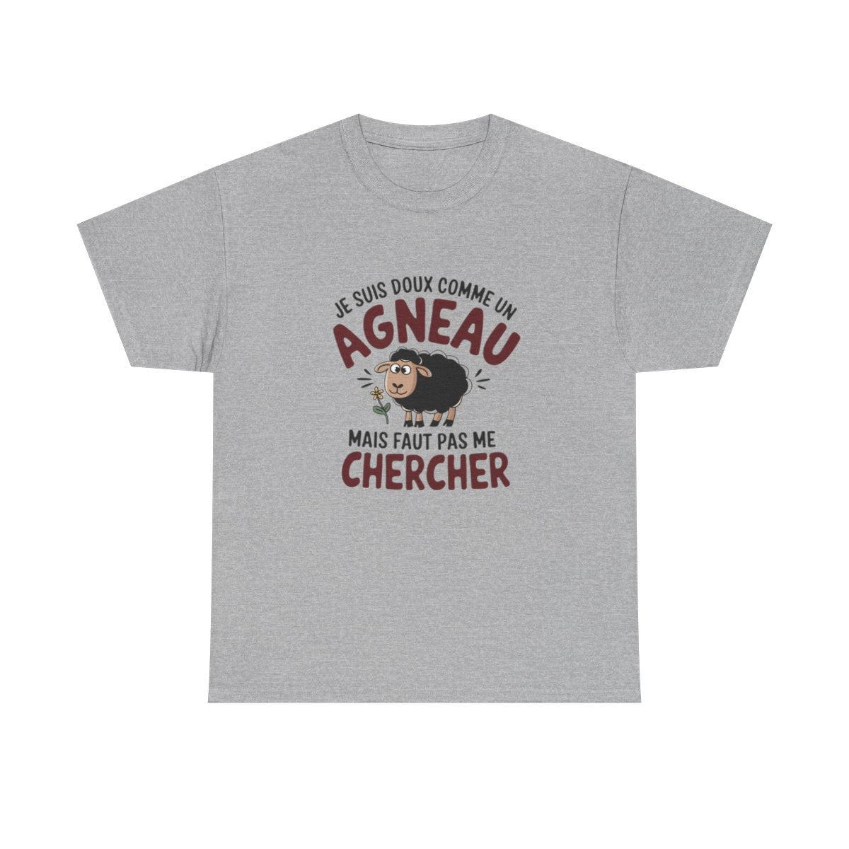 T shirt Humour  Animal Drôle Doux comme un Agneau – Unisexe – Blanc & Gris Tee Shirt