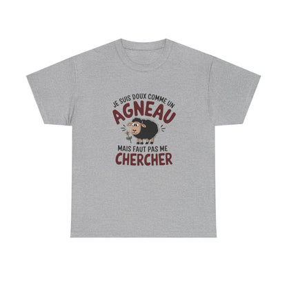 T shirt Humour  Animal Drôle Doux comme un Agneau – Unisexe – Blanc & Gris Tee Shirt