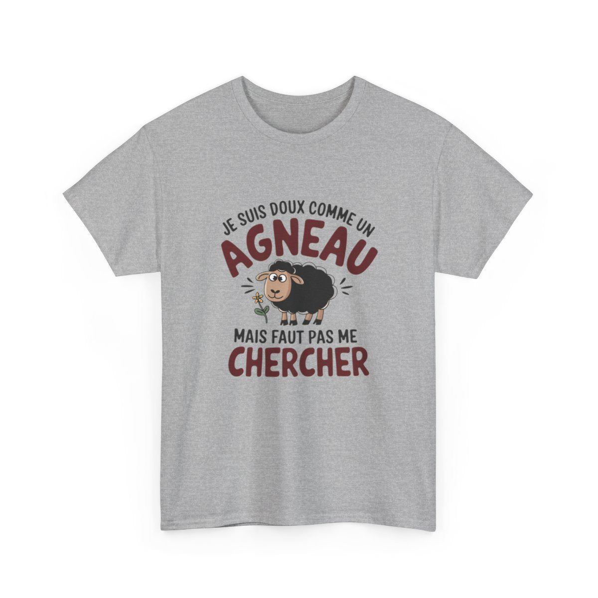 T shirt Humour  Animal Drôle Doux comme un Agneau – Unisexe – Blanc & Gris Tee Shirt