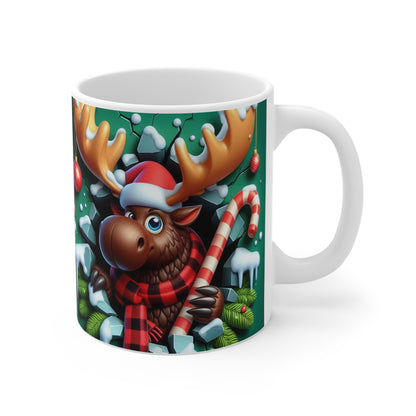 Tasse Élan de Noël – Mug Hiver Festif Sucre d’Orge & Bonnet Rouge – Cadeau Original 325ml