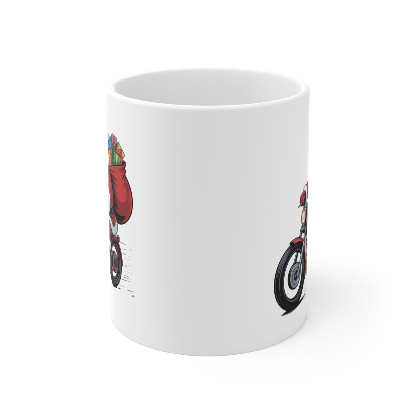 Mug Père Noël à Moto 325ml – Tasse Céramique Cadeau Original Motard – Compatible Micro-ondes et Lave-vaisselle