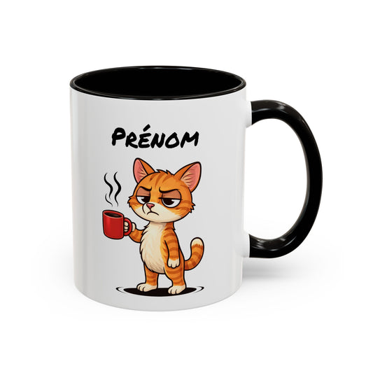 Mug Chat Fatigué Personnalisable 325ml – Tasse Café Humoristique Prénom Cadeau Original Noir Bleu Rouge