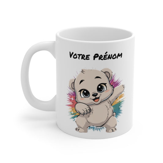 Mug Personnalisable Ours Polaire Mignon - Tasse Céramique 325ml - Cadeau Unique