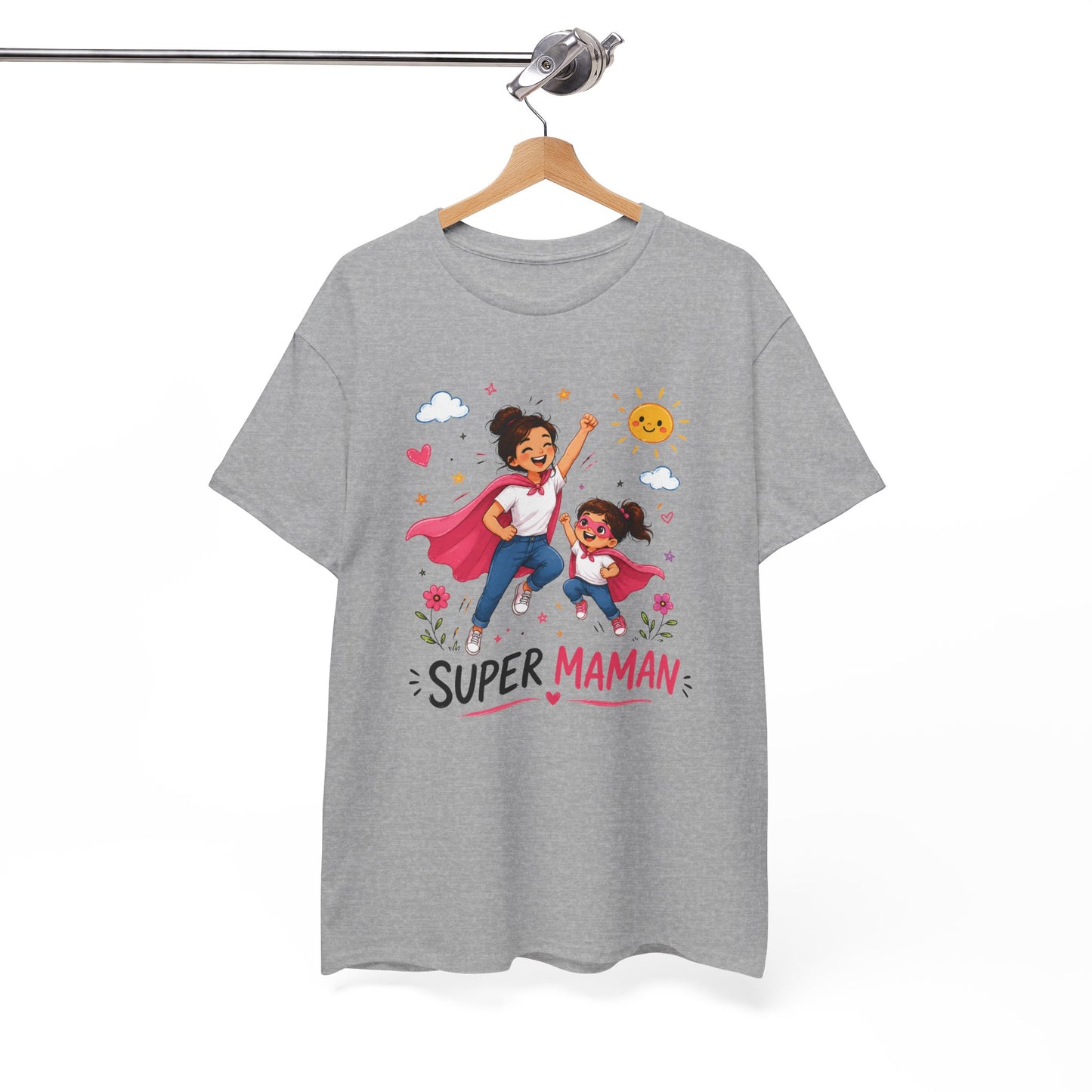 Tee-Shirt Super Maman – Cadeau Fête des Mères – Maman Héroïne avec Fille – Tee-Shirt Femme Amour Famille