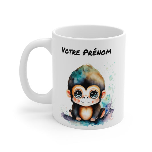 Mug Bébé Singe Aquarelle - Tasse en Céramique 325ml - Design Animal Mignon
