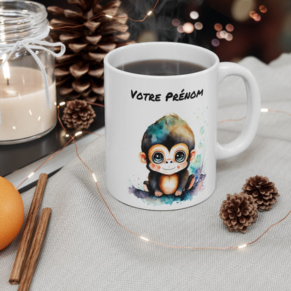 Mug Bébé Singe Aquarelle - Tasse en Céramique 325ml - Design Animal Mignon