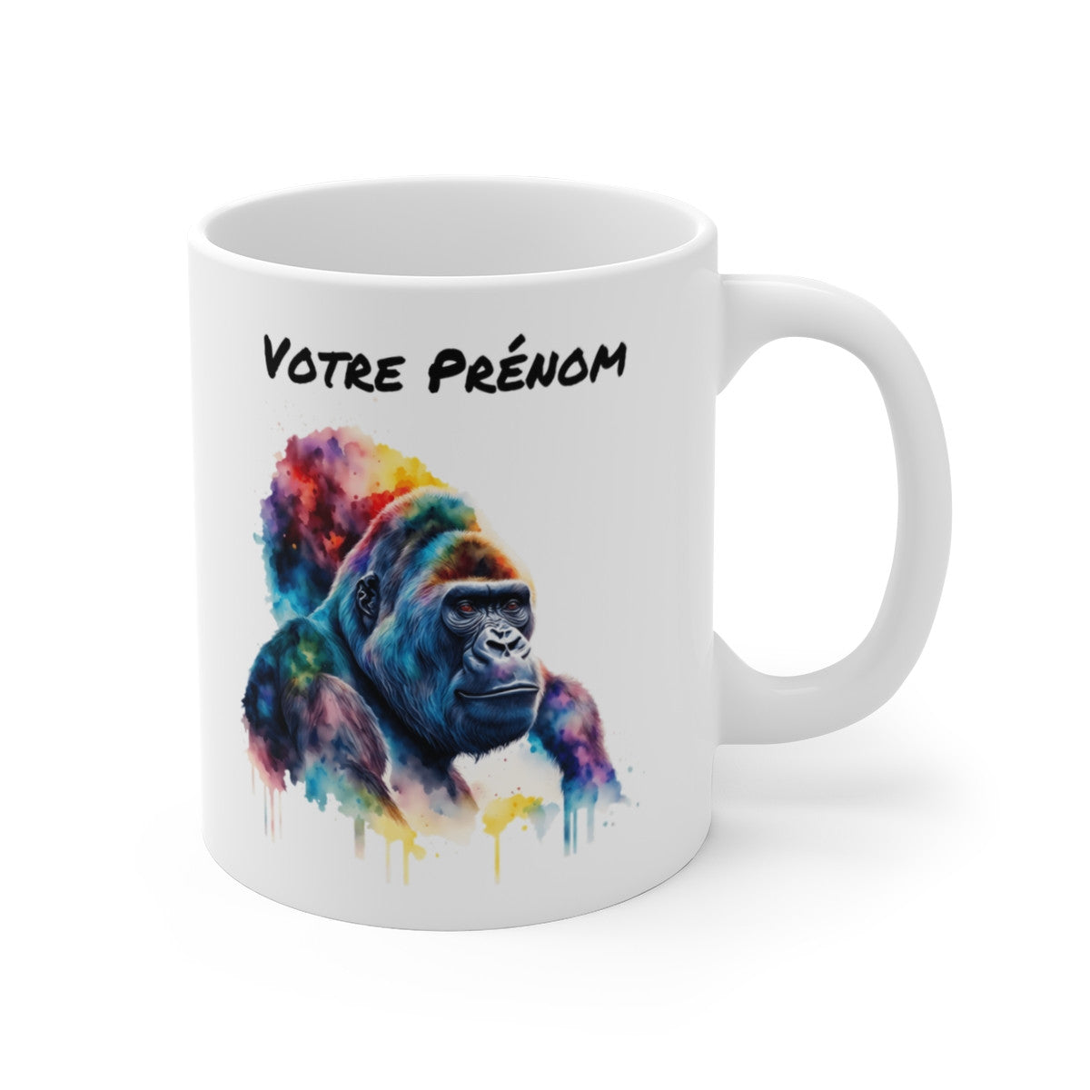 Mug  Personnalisable Personnalisé Prénom Gorille Aquarelle - Tasse en Céramique 325ml - Design Coloré et Artistique