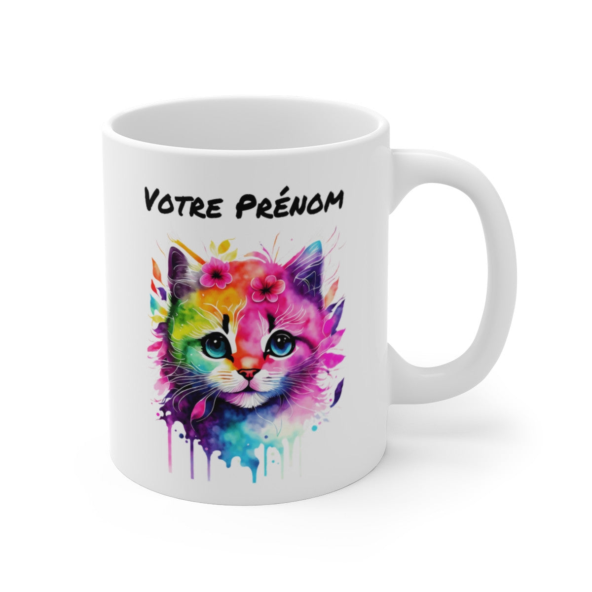 Mug Chat Aquarelle Personnalisable Personnalisé - Tasse Céramique 325ml - Design Coloré et Unique