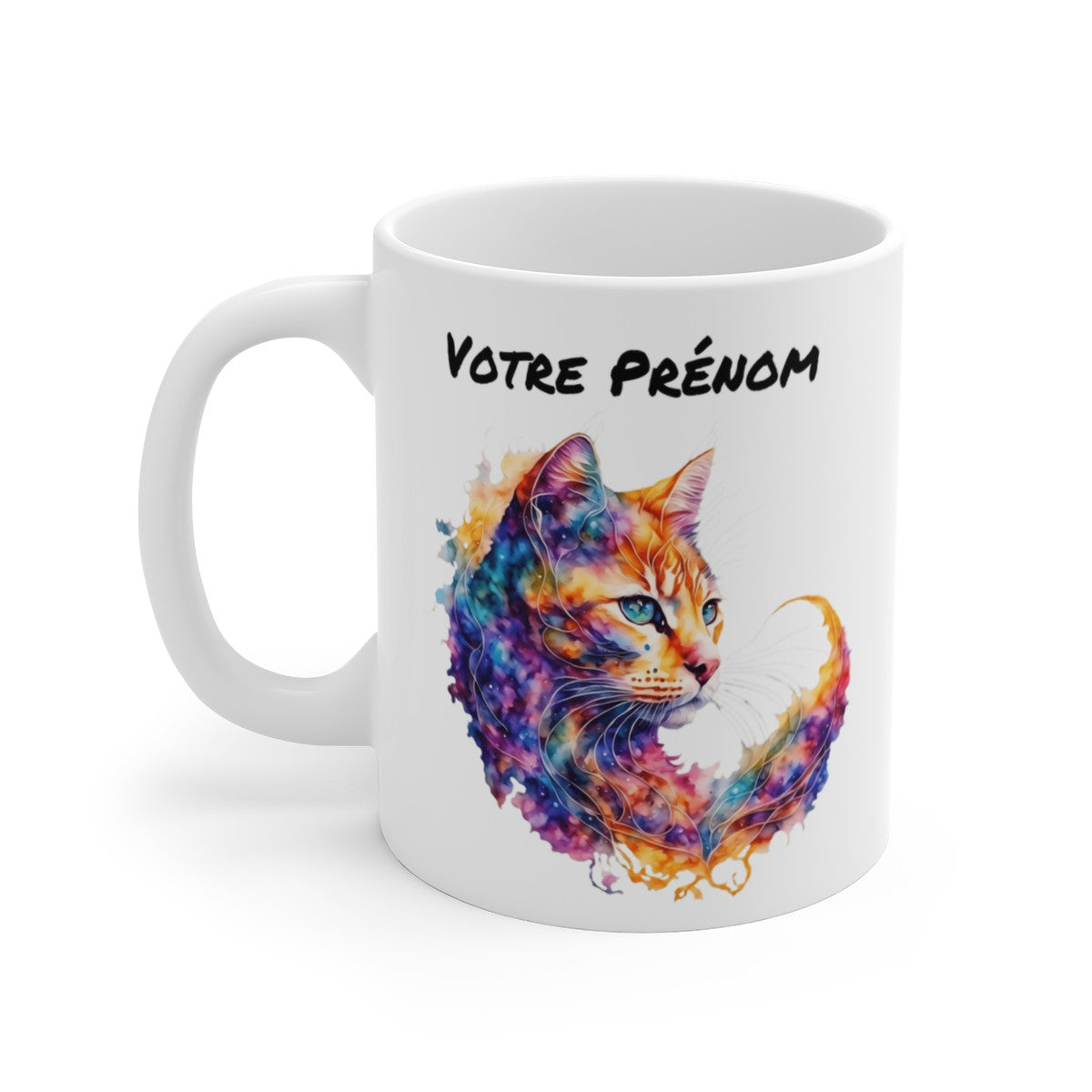 Mug Chat Aquarelle Personnalisable Personnalisable Prénom - Tasse Céramique 325ml - Design Coloré et Artistique