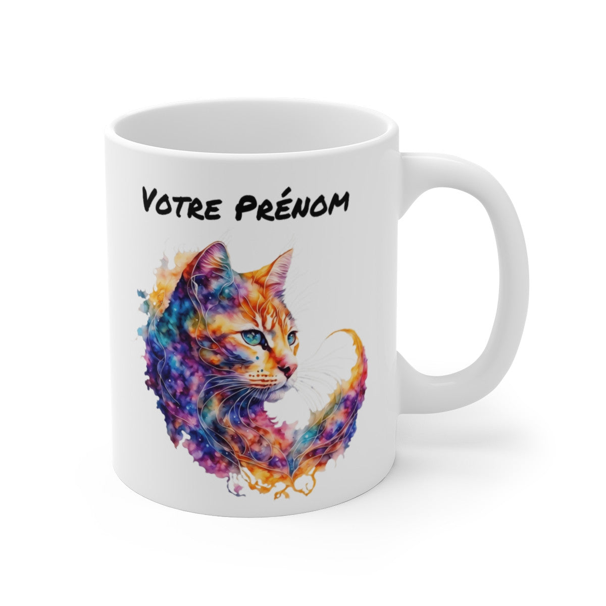 Mug Chat Aquarelle Personnalisable Personnalisable Prénom - Tasse Céramique 325ml - Design Coloré et Artistique