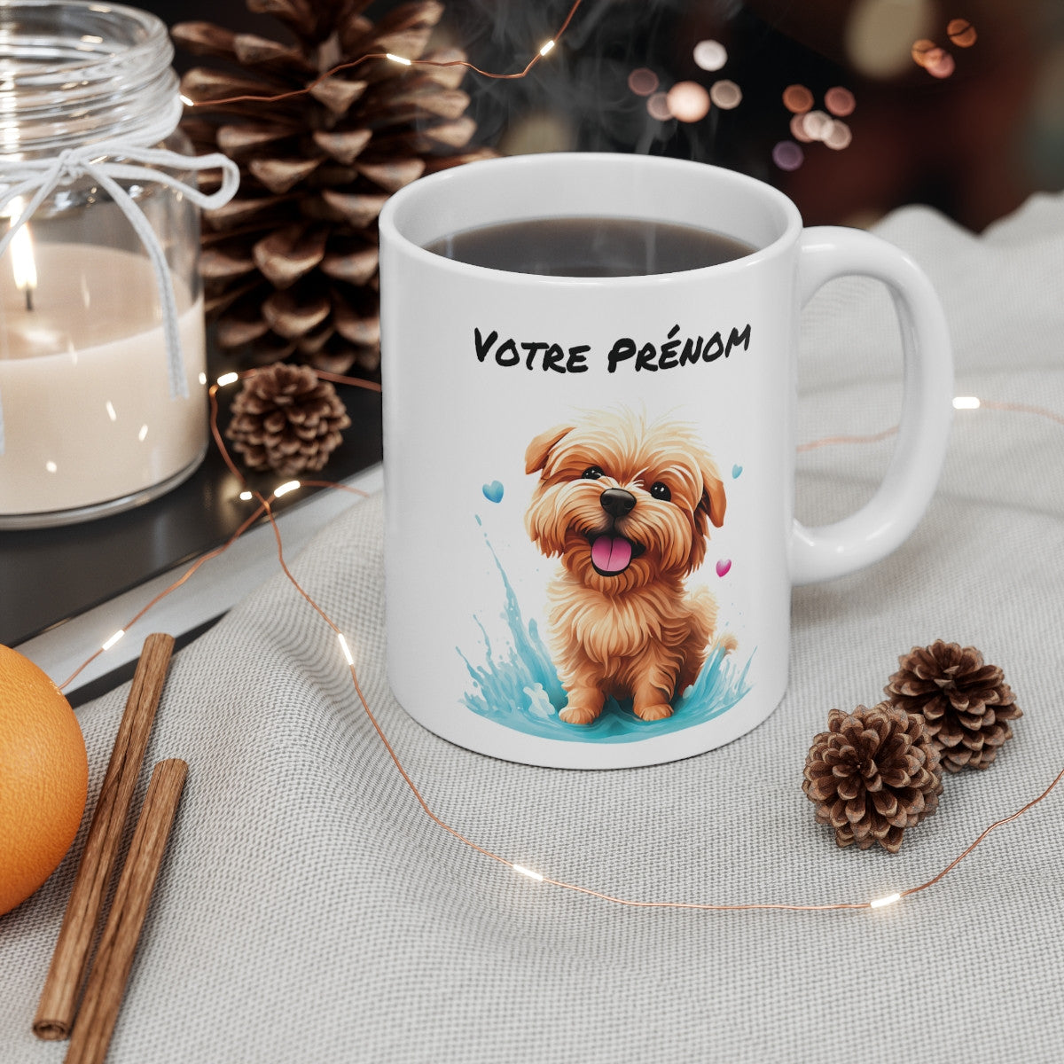 Mug Chien Personnalisable Personnalisé Prénom - Tasse Céramique 325ml - Illustration Aquarelle Adorable