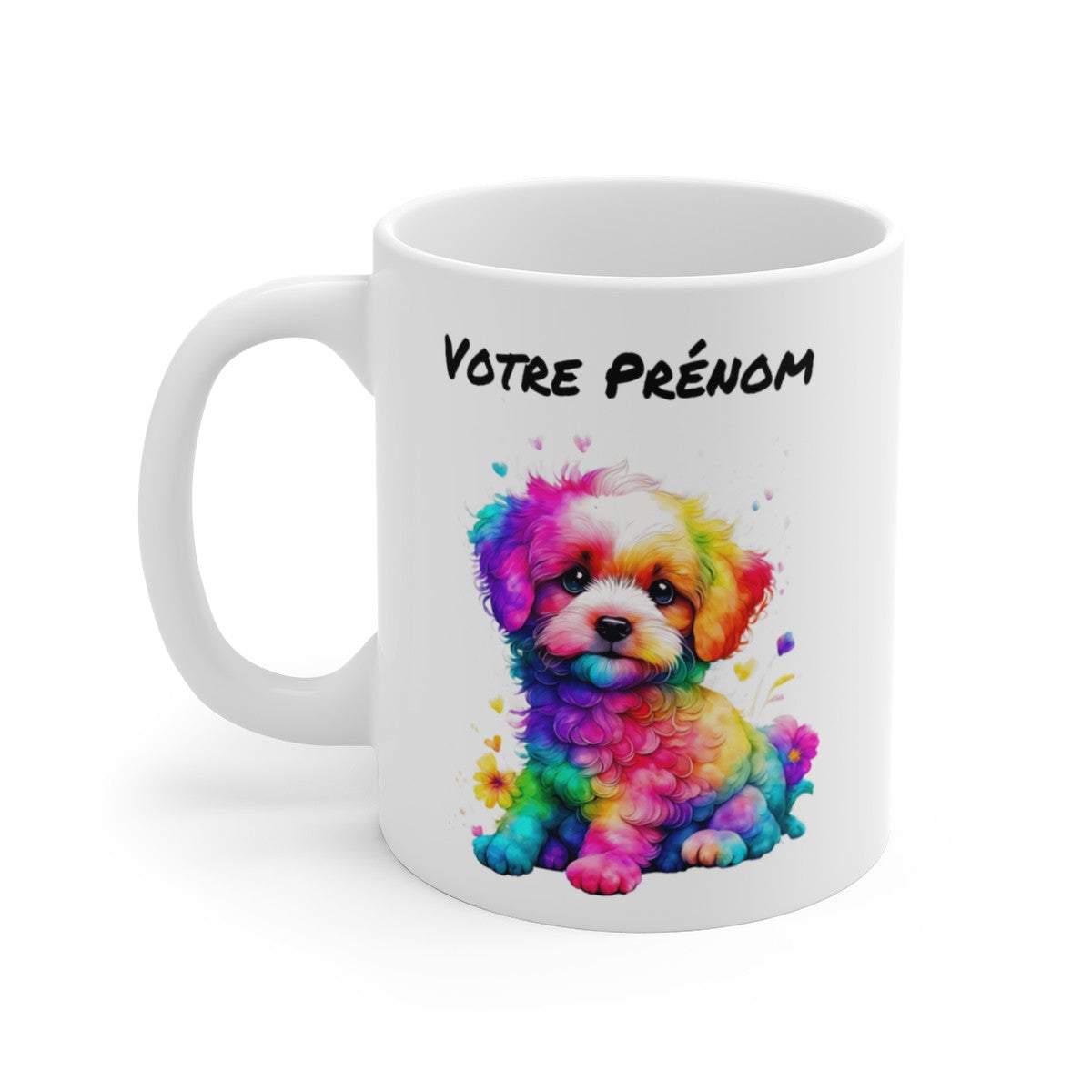 Tasse Personnalisé Prénom Chien Arc-en-Ciel - Mug Personnalisable - Idée Cadeau Design Aquarelle Coloré