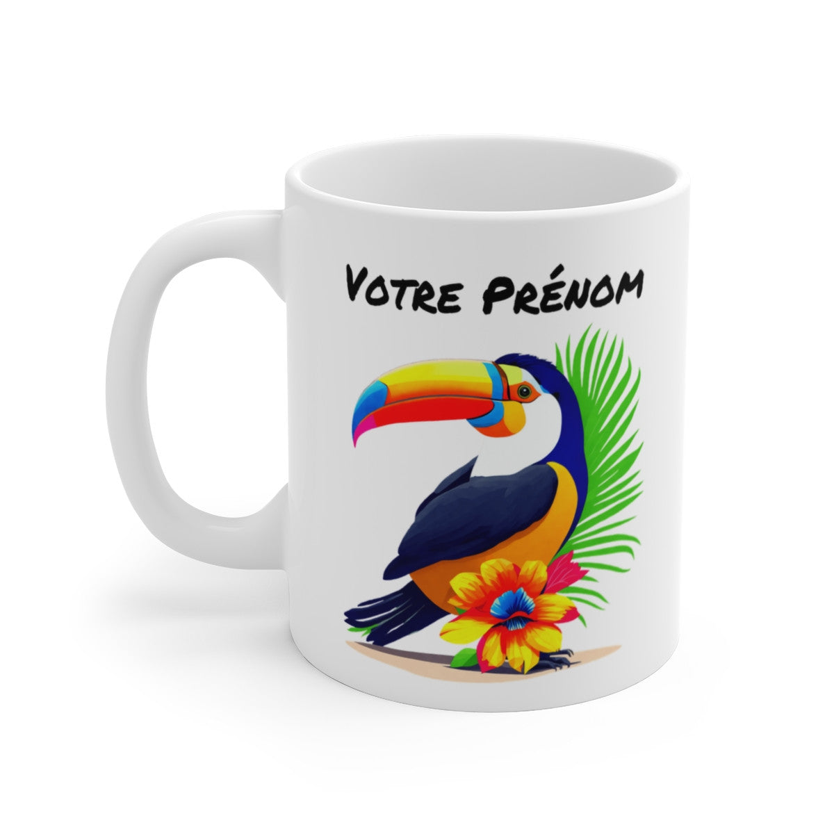 Mug Tasse Personnalisé Prénom Personnalisable Toucan Tropical - Design Exotique et Coloré pour enfants et adultes